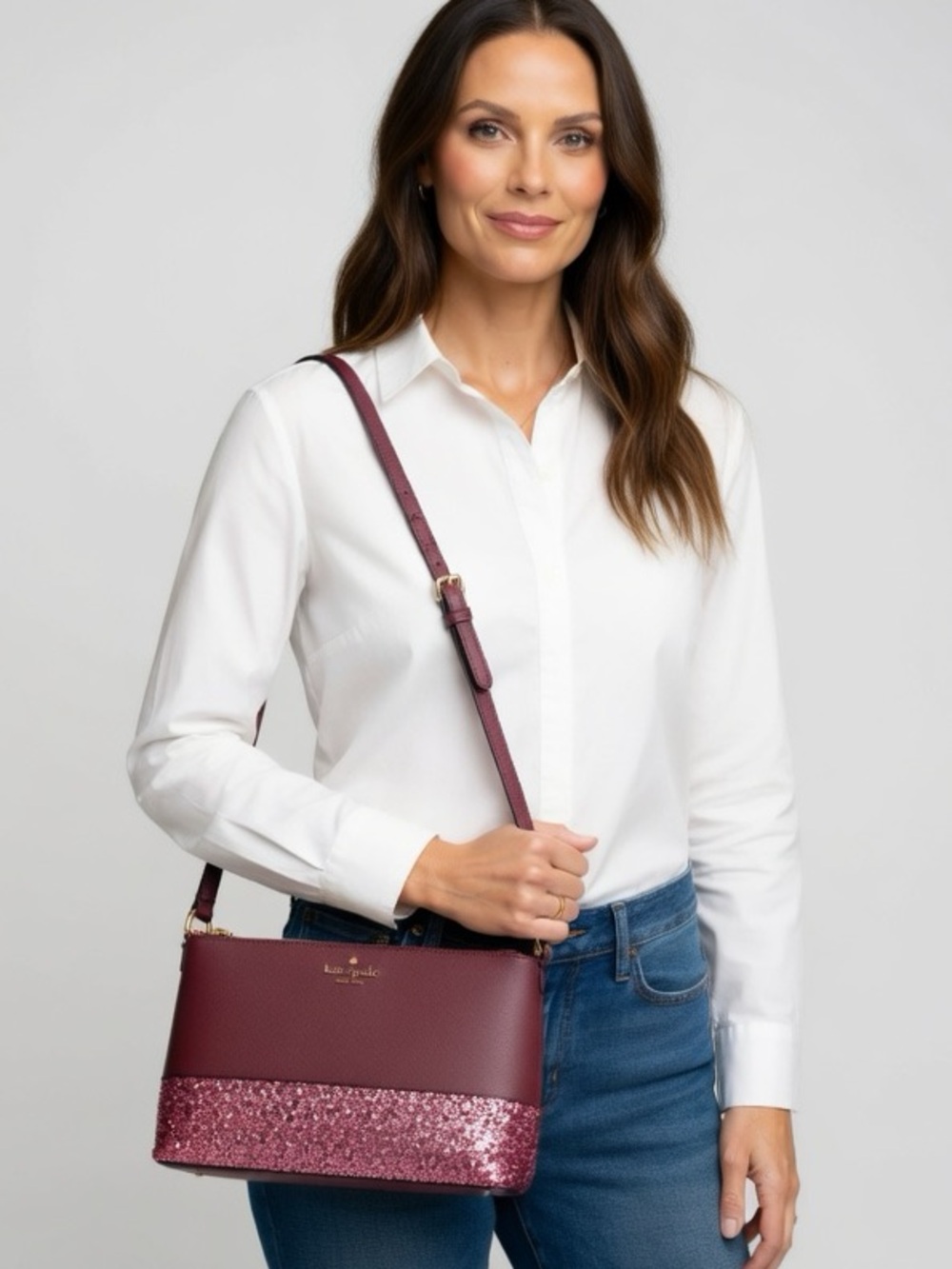 Kate Spade NWT Glitter Flash Burgundy Crossbody Bag